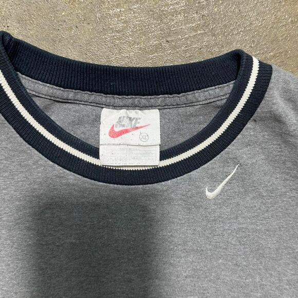 Vintage 90s Nike Ringer Tee Mens XL Embroidered Neck Swoosh USA Made Grey Shirt - Picture 3 of 3